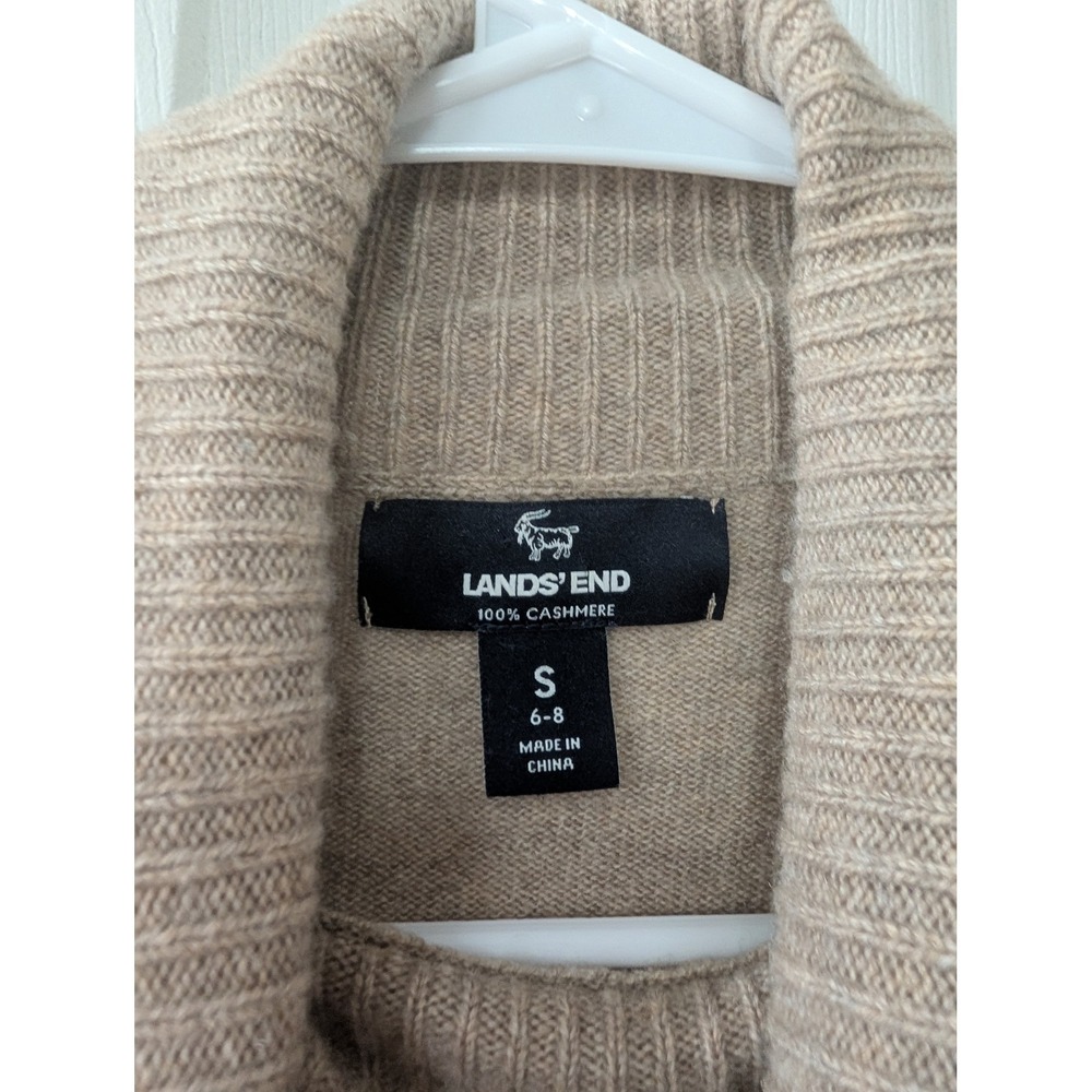 Lands' End Women's S, 100% Cashmere Turtleneck Sweater, Argyle, Tan/Blue - Picture 3 of 5